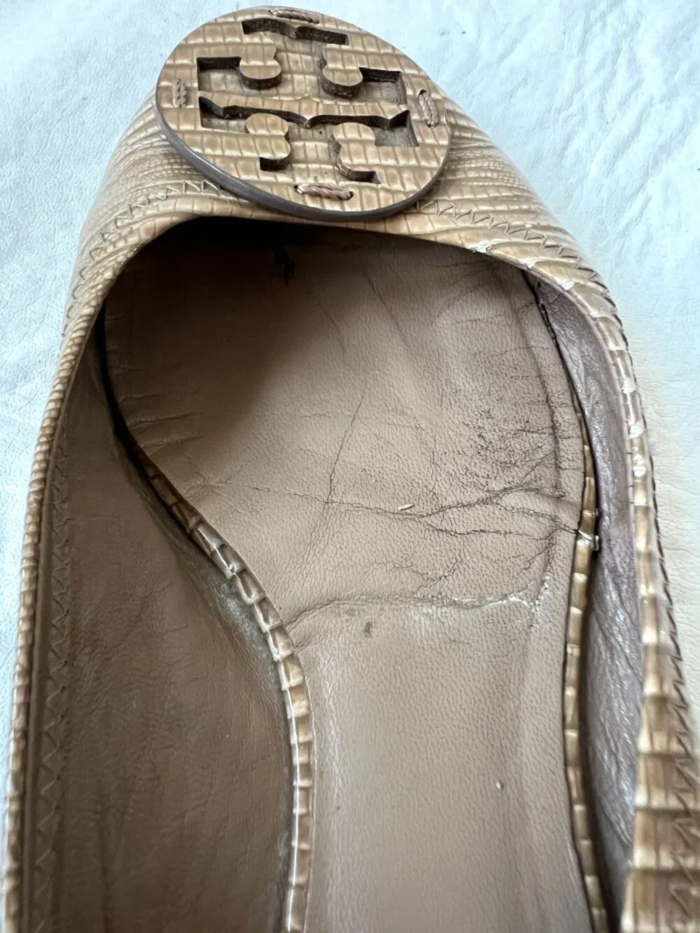 Tory Burch ballet flats womens 9 tan brown leather lizard print slip on shoes
